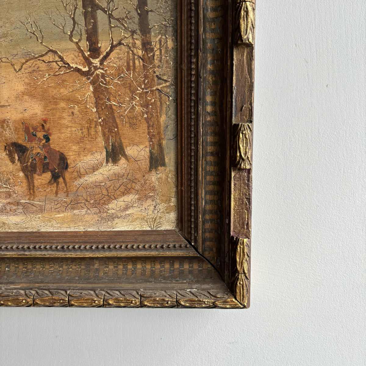 19th Century Antique Winter Landscape Oil Painting 