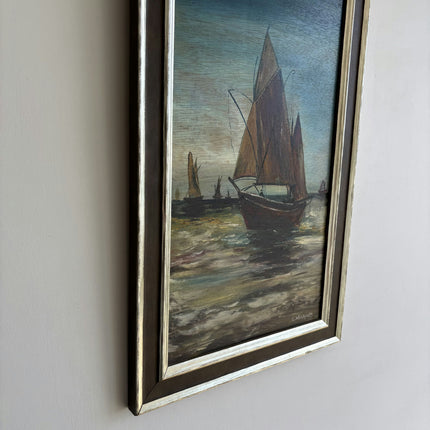 Detailed Seascape Oil Painting "Sailboat Fleet" Rustic Artwork Holland Art Shop