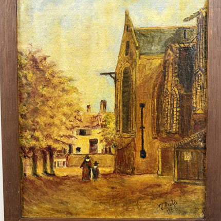Elegant Cityscape Oil Painting "Stone Church" Timeless Small Artwork Holland Art Shop