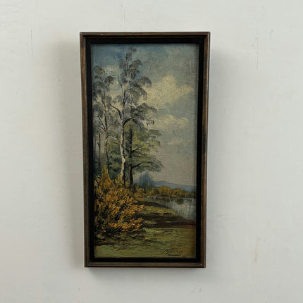 Refined Landscape Oil Painting "Birch Trees" Vintage Small Artwork Holland Art Shop