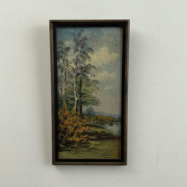 Refined Landscape Oil Painting "Birch Trees" Vintage Small Artwork Holland Art Shop