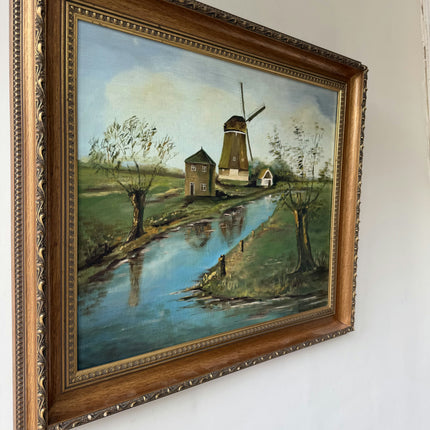 Timeless Landscape Oil Painting "Windmill Tower" Handcrafted Large Artwork Holland Art Shop