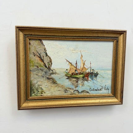 Vintage Seascape Oil Painting "Fishing Boats" Traditional Small Art Holland Art Shop