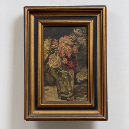 19th Century Antique Floral Still Life Oil Painting "Vase Flowers" Small Artwork Holland Art Shop