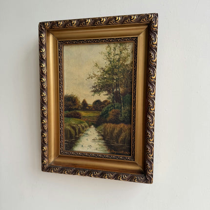 1929 Landscape Oil Painting "River Path" Belgian Artwork Holland Art Shop