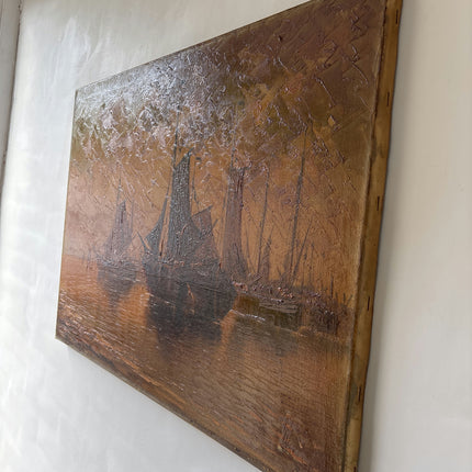 Rustic Seascape Oil Painting "Sailing Boat" Vintage Art Holland Art Shop