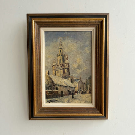 Detailed Cityscape Oil Painting "Snowy Church" Handcrafted Small Art Holland Art Shop