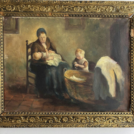 Elegant Figurative Oil Painting "Nursing Mother" Original Dutch Art Holland Art Shop