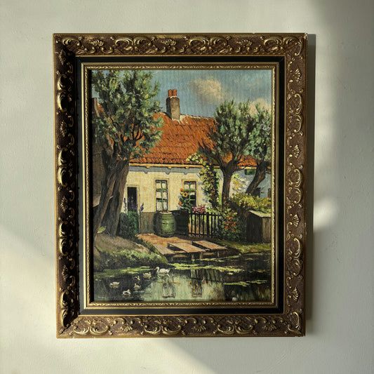 Remarkable Landscape Oil Painting "Charming Cottage" Refined Medium Art