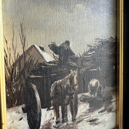 Rustic Farm Oil Painting "Horse Cart" Elegant Small Art Holland Art Shop