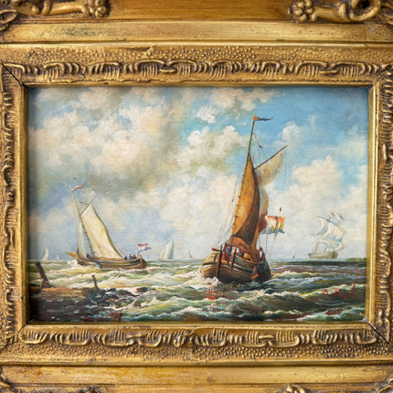 Antique Seascape Oil Painting "Gilded Frame" Classic Small Artwork Holland Art Shop