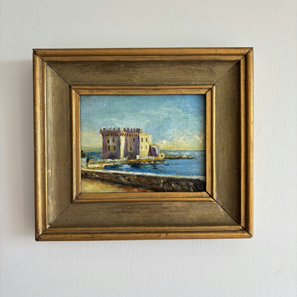 Classic Harbor Scene Oil Painting "Seaside Castle" Vintage Small Artwork Holland Art Shop