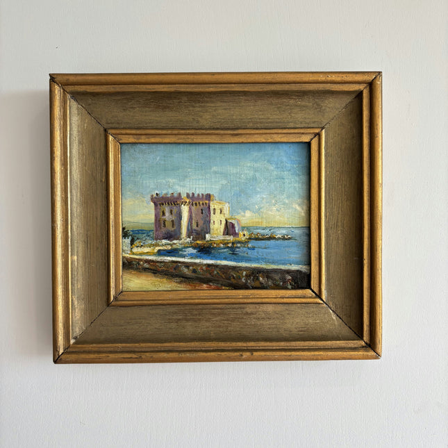 Classic Harbor Scene Oil Painting "Seaside Castle" Vintage Small Artwork Holland Art Shop
