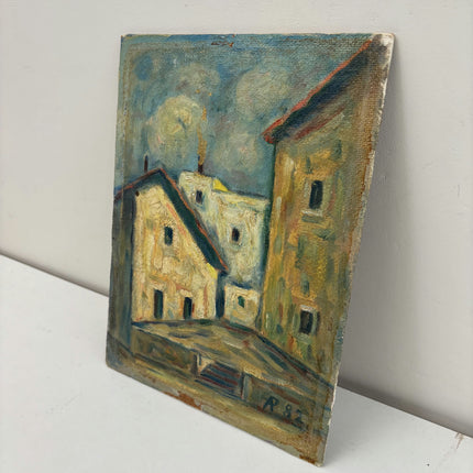 Expressive Cityscape Oil Painting "Painted Brushstrokes" Vintage Small Art Holland Art Shop