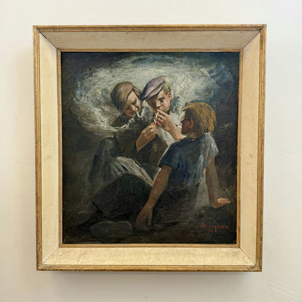 Elegant Figurative Oil Painting "Three Boys" Authentic Belgian Art Holland Art Shop