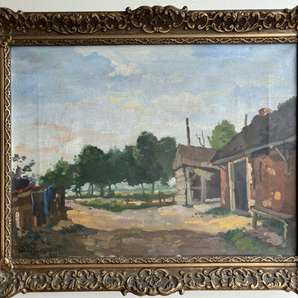 1934 Farm Oil Painting "Village Road" Artwork Holland Art Shop