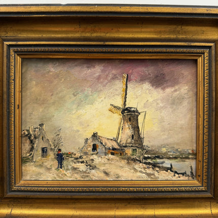 Classic Winter Landscape Oil Painting "Windmill Painting" Small Artwork Holland Art Shop