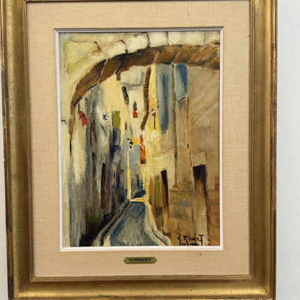 Rustic Cityscape Oil Painting "Arched Street" Refined Belgian Artwork Holland Art Shop