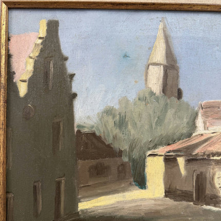 1940 Cityscape Oil Painting "Village Street" Artwork Holland Art Shop