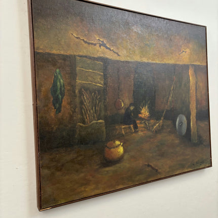 Classic Interior Oil Painting "Burning Campfire" Rustic Art Holland Art Shop