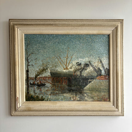 Authentic Harbor Scene Oil Painting "Fishing Boat" Detailed Dutch Artwork Holland Art Shop