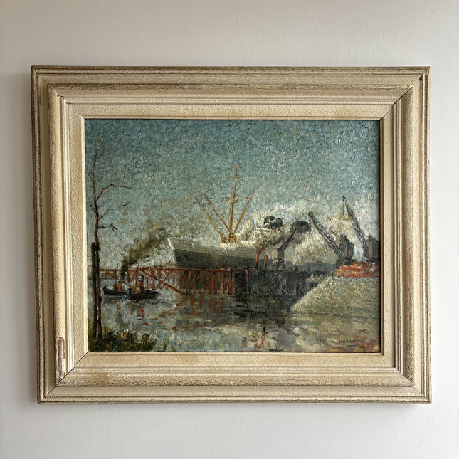 Authentic Harbor Scene Oil Painting "Fishing Boat" Detailed Dutch Artwork Holland Art Shop