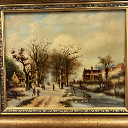 Antique Winter Landscape Oil Painting "Frozen River" Traditional Art Holland Art Shop