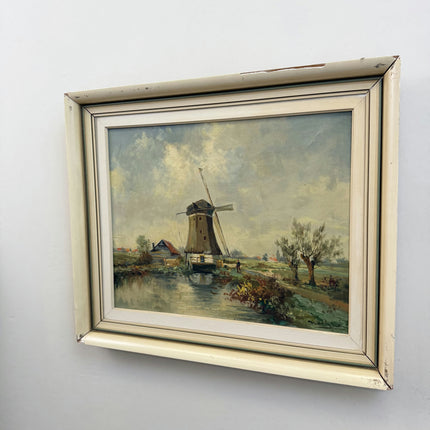 Detailed Landscape Oil Painting "Windmill Scene" Refined Artwork Holland Art Shop