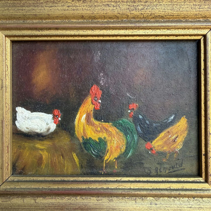 Elegant Animals Oil Painting "Rooster Group" Original Small Artwork Holland Art Shop