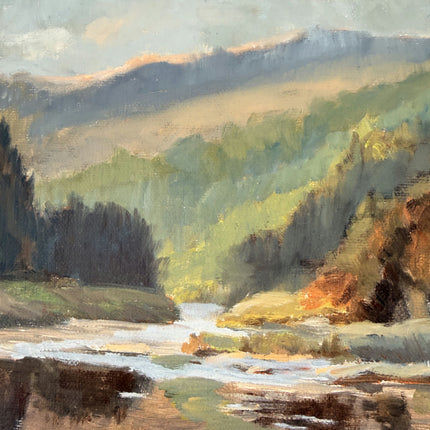 Wonderful Oil Painting Plein Air Landscape "Mountain River" Authentic Small Art