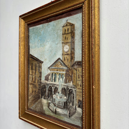 Original Cityscape Oil Painting "Central Fountain" Detailed Small Art Holland Art Shop