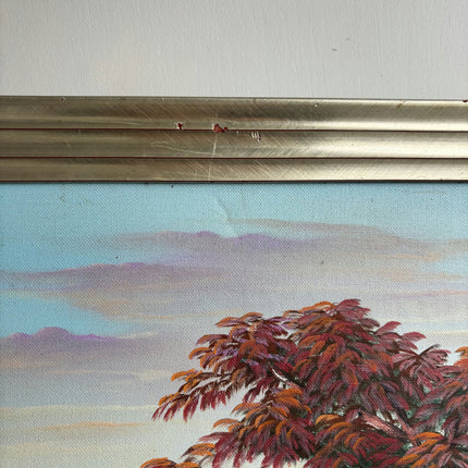 Elegant Landscape Oil Painting "Red Tree" Vintage Art Holland Art Shop