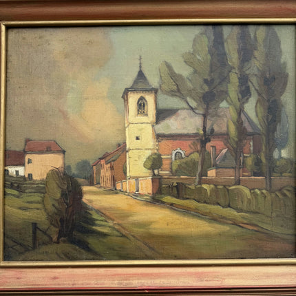 Vintage Cityscape Oil Painting "Village Church" Authentic Artwork Holland Art Shop
