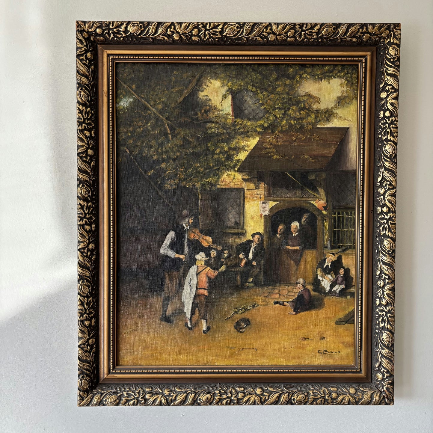 Original Scenery Oil Painting "Street Performance" Figurative Medium Art