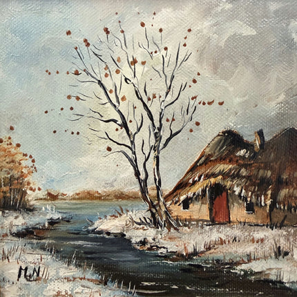 Timeless Still Life Oil Painting "Thatched Hut" Expressive Small Art Holland Art Shop