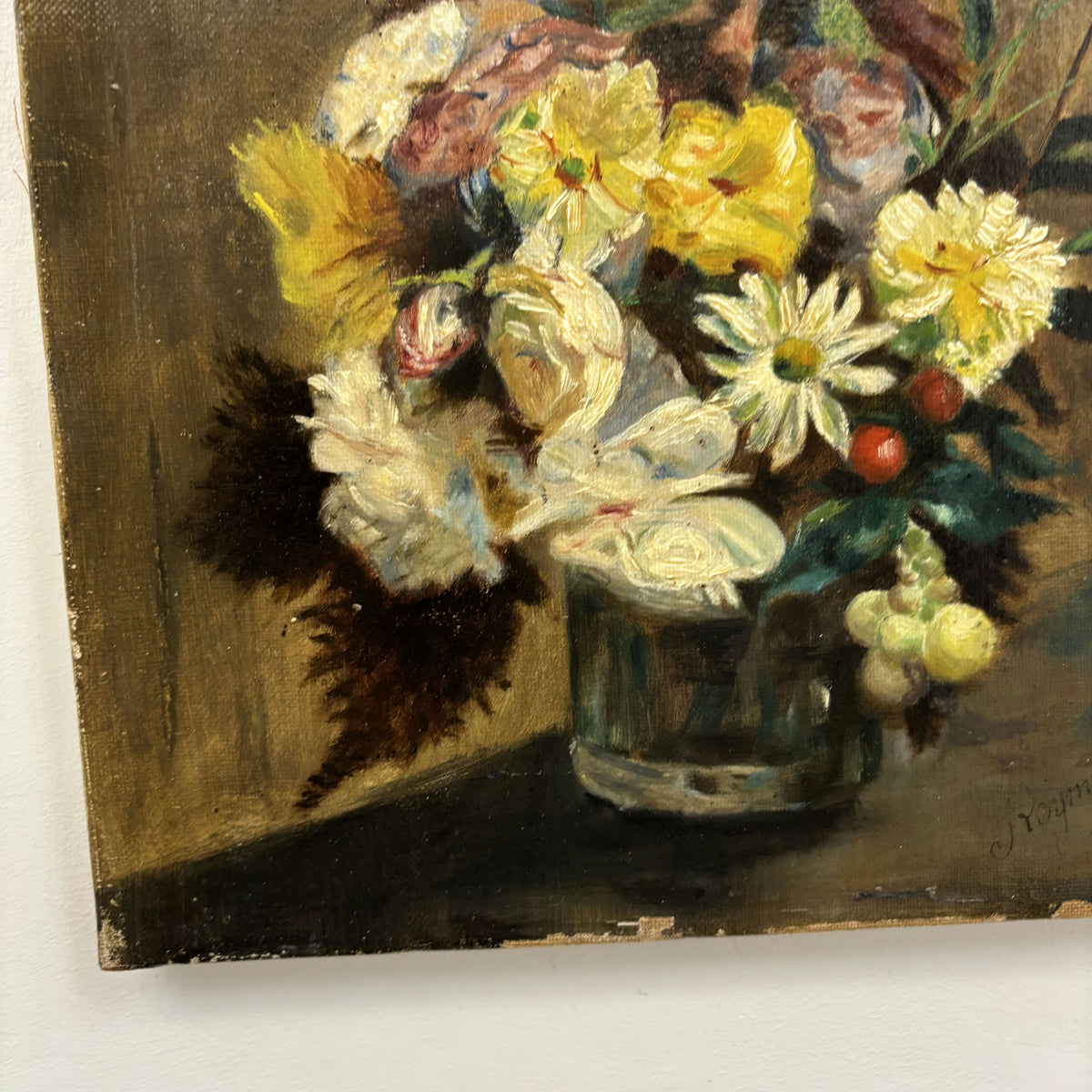 19th Century Antique Floral Still Life Oil Painting 