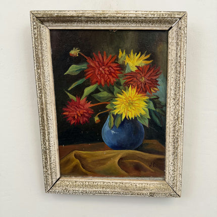 Original Floral Still Life Oil Painting "Blue Vase" Expressive Small Art Holland Art Shop