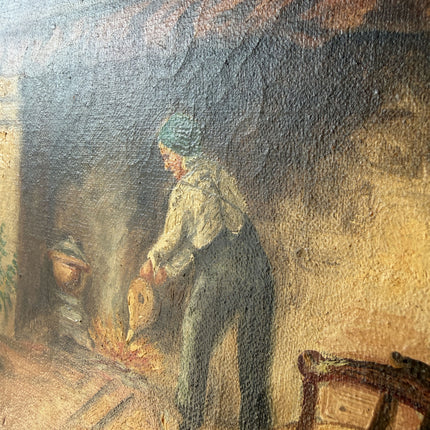 19th Century Oil Painting Interior "Fireside Worker" Medium Art Holland Art Shop