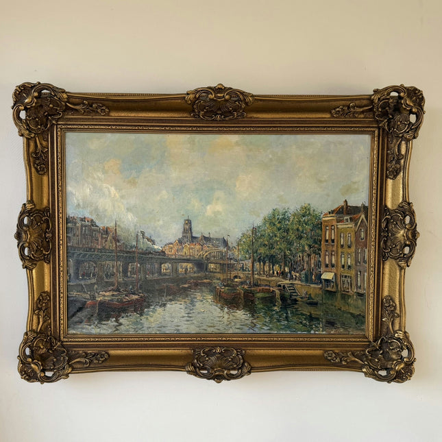 Refined Cityscape Oil Painting "City Canal" Traditional Artwork Holland Art Shop