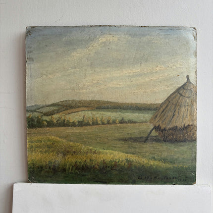 Vintage Landscape Oil Painting "Thatched Roof" Traditional Small Art Holland Art Shop