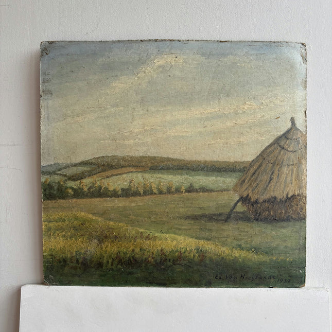 Vintage Landscape Oil Painting "Thatched Roof" Traditional Small Art Holland Art Shop