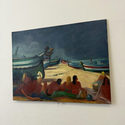 Refined Seascape Oil Painting "Colorful Boats" Original Small Art Holland Art Shop