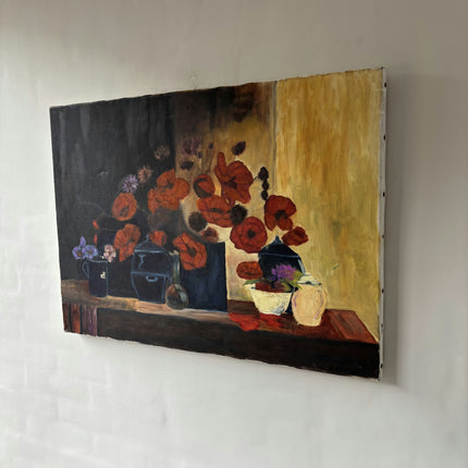 Handcrafted Flowery Still Life Oil Painting "Red Poppies" Expressive Art Holland Art Shop