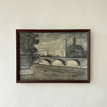 Refined Cityscape Drawing "Stone Bridge" Timeless Small Artwork Holland Art Shop