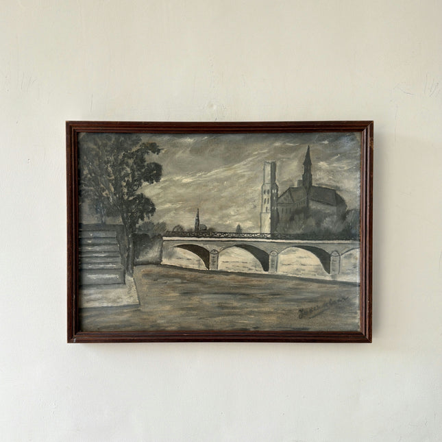 Refined Cityscape Drawing "Stone Bridge" Timeless Small Artwork Holland Art Shop