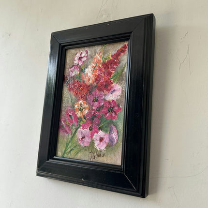 Elegant Floral Still Life Oil Painting "Pink Flowers" Vintage Small Art Holland Art Shop