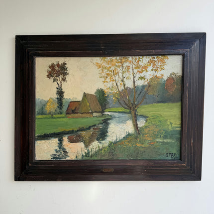 Detailed Landscape Oil Painting "River Tree" Expressive Artwork Holland Art Shop