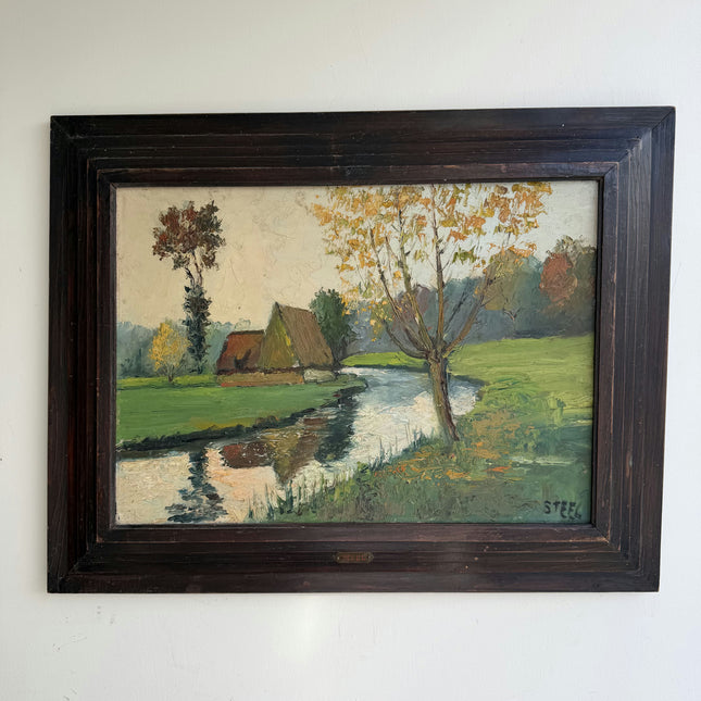 Detailed Landscape Oil Painting "River Tree" Expressive Artwork Holland Art Shop