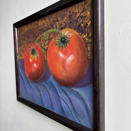 Handcrafted Still Life Oil Painting "Two Tomatoes" Vintage Small Art Holland Art Shop