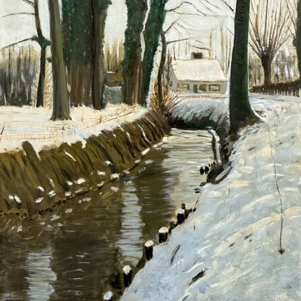 Handcrafted Landscape Oil Painting "Snowy Stream" Elegant Large Art Holland Art Shop